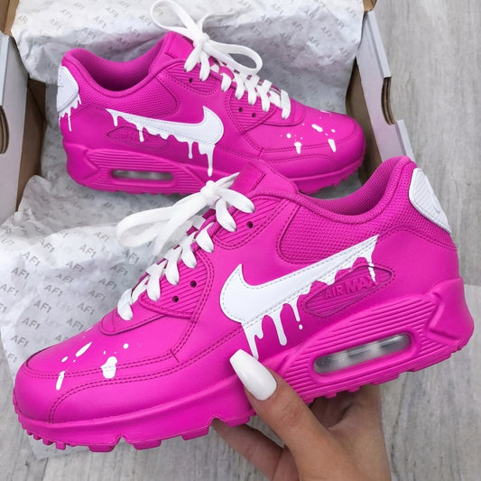 Custom Nike Air Max 90 Shoes Drip Pink White