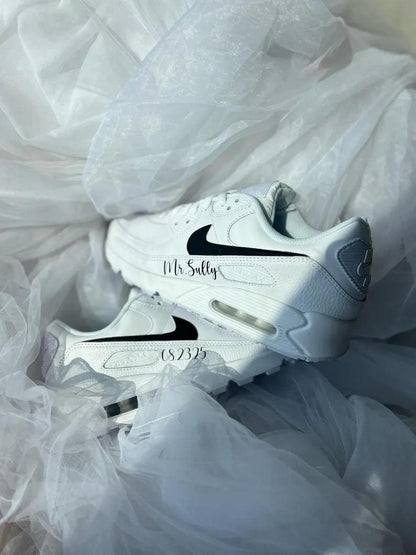 Custom Nike Air Max White Black Date Personalized Shoes