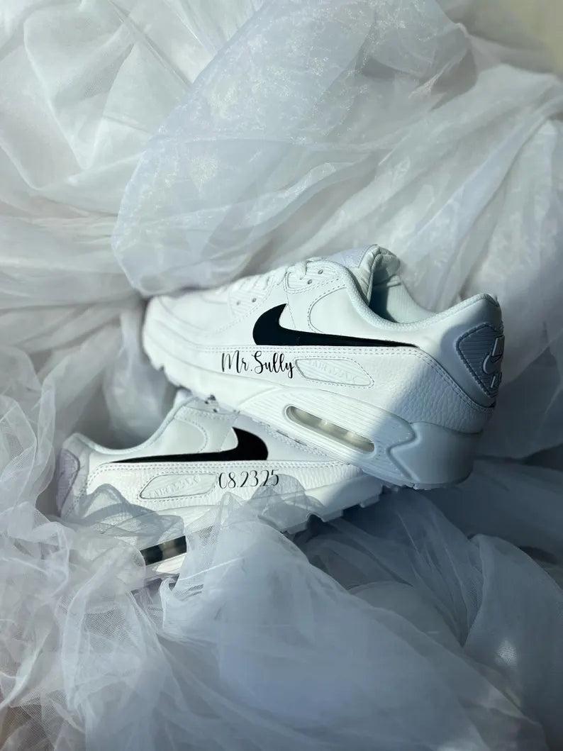 Custom Nike Air Max White Black Date Personalized Shoes