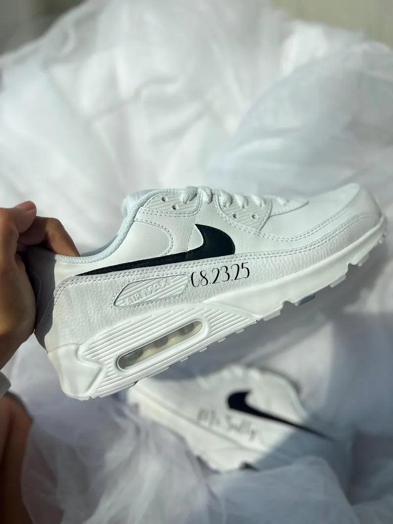 Custom Nike Air Max White Black Date Personalized Shoes