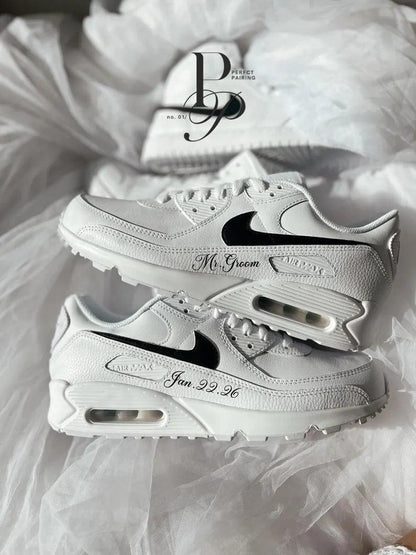 Custom Nike Air Max White Black Date Personalized Shoes