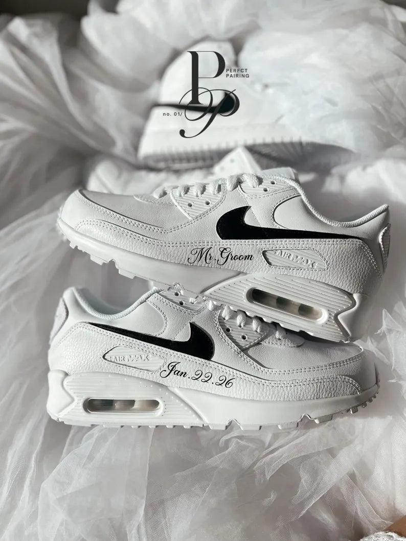 Custom Nike Air Max White Black Date Personalized Shoes
