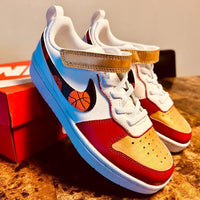 Custom Nike Court Borough White Red Gold With Basketball Swoosh