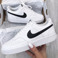 Custom Nike Court Shoes Black Swoosh White