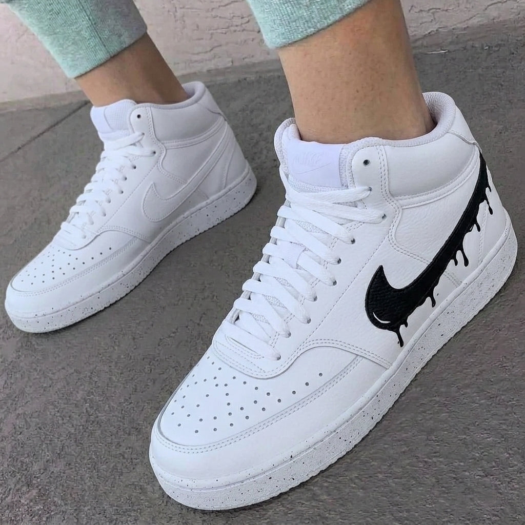Custom Nike Court Shoes Dripping Black Swoosh White