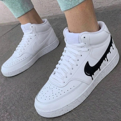 Custom Nike Court Shoes Dripping Black Swoosh White