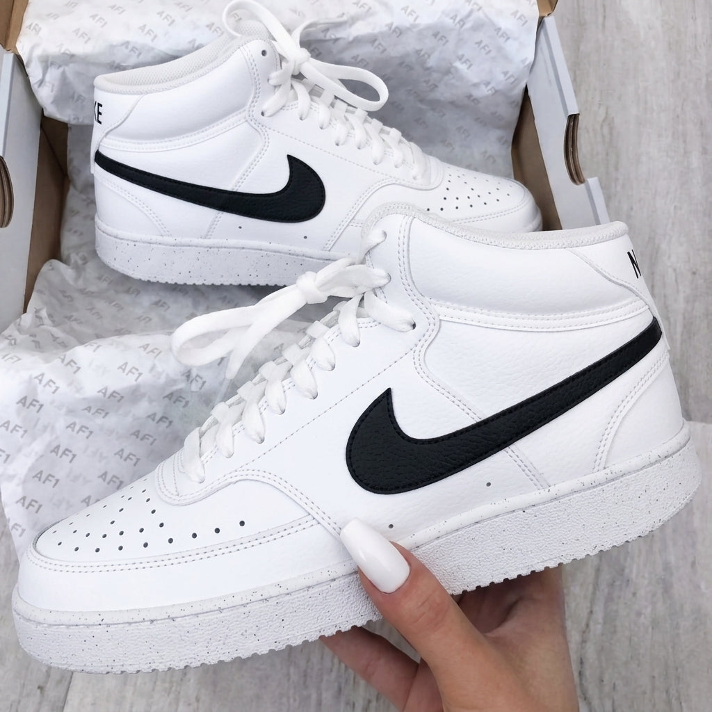 Custom Nike Court Vision Shoes Black Swoosh White