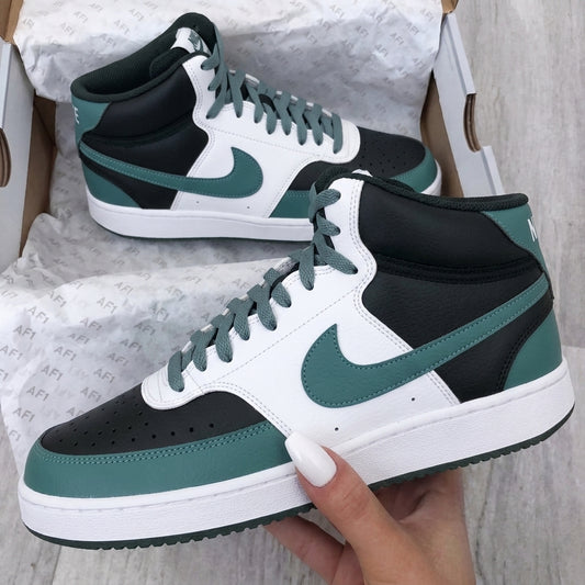 Custom Nike Court Vision Shoes Color Blocked Dark Green & Black