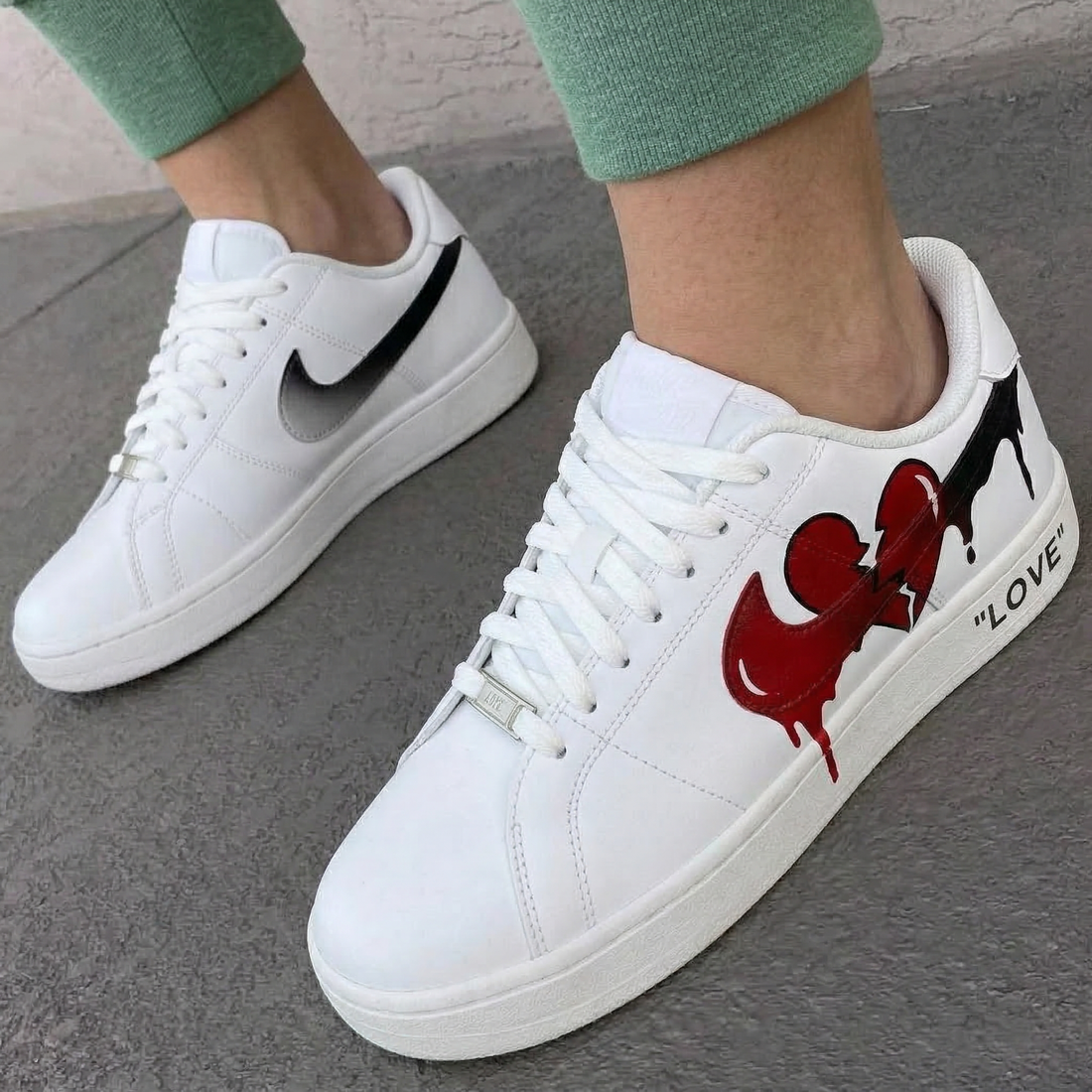 Custom Nike Court Vision Shoes Heart Dripping Love Design Red Black