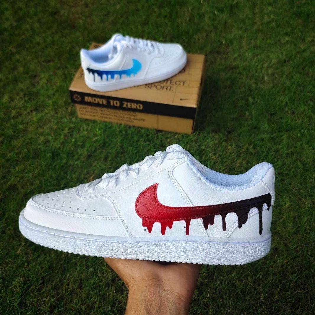 Custom Nike Court Vision White Red And Blue Dripping