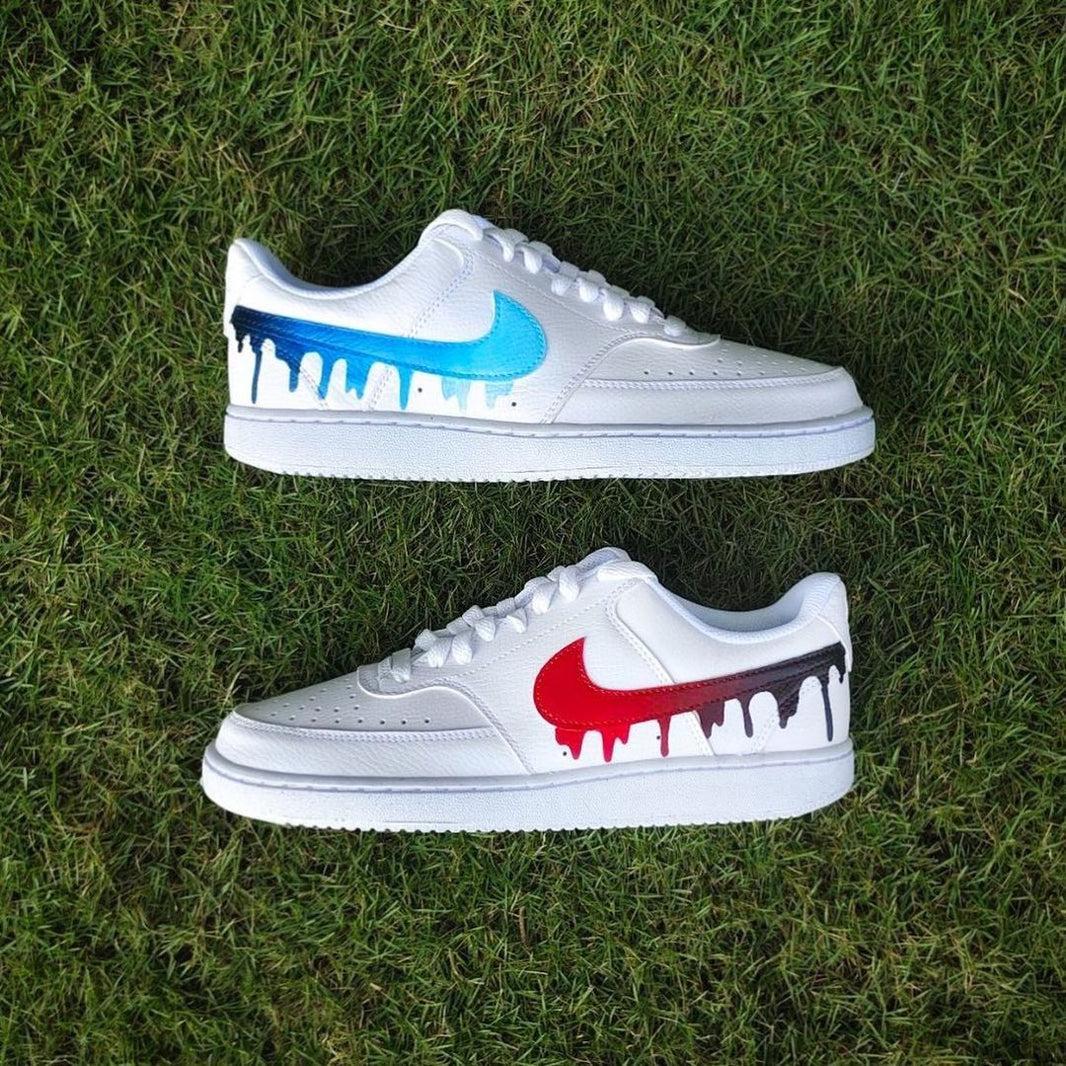Custom Nike Court Vision White Red And Blue Dripping
