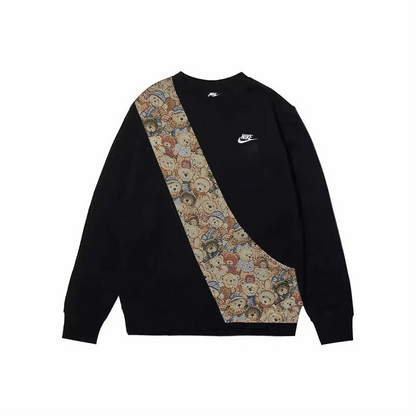 Custom Nike Sweatshirt Black Teddy Bear Pattern Fabric