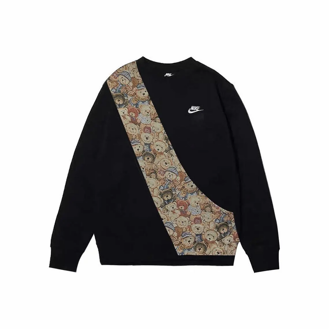 Custom Nike Sweatshirt Black Teddy Bear Pattern Fabric