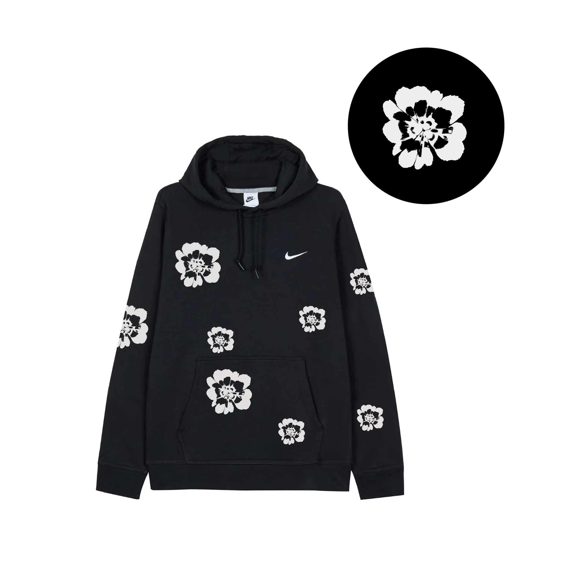 Custom Nike Sweatshirt Black White Floral Pattern