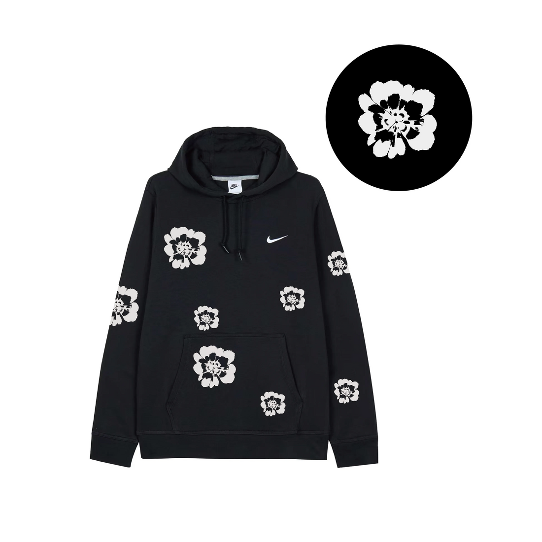 Custom Nike Sweatshirt Black White Floral Pattern