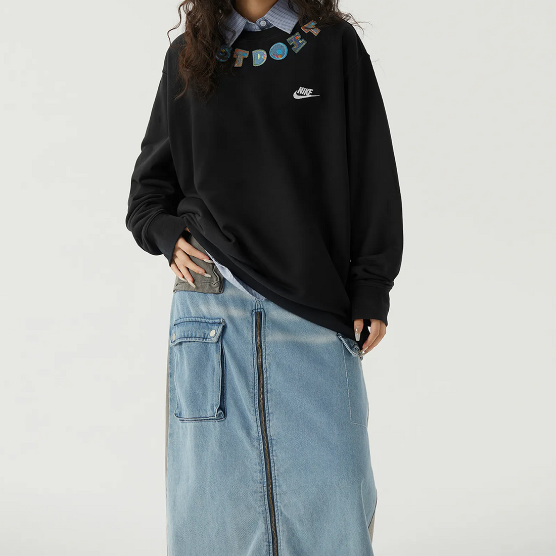 Custom Nike Sweatshirt Black With Colorful Just Do It Motif