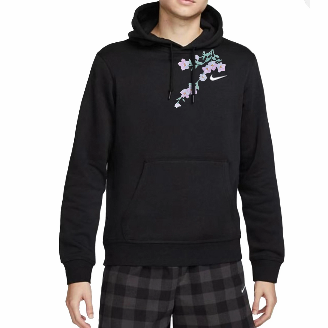 Custom Nike Sweatshirt Black With Delicate Flower