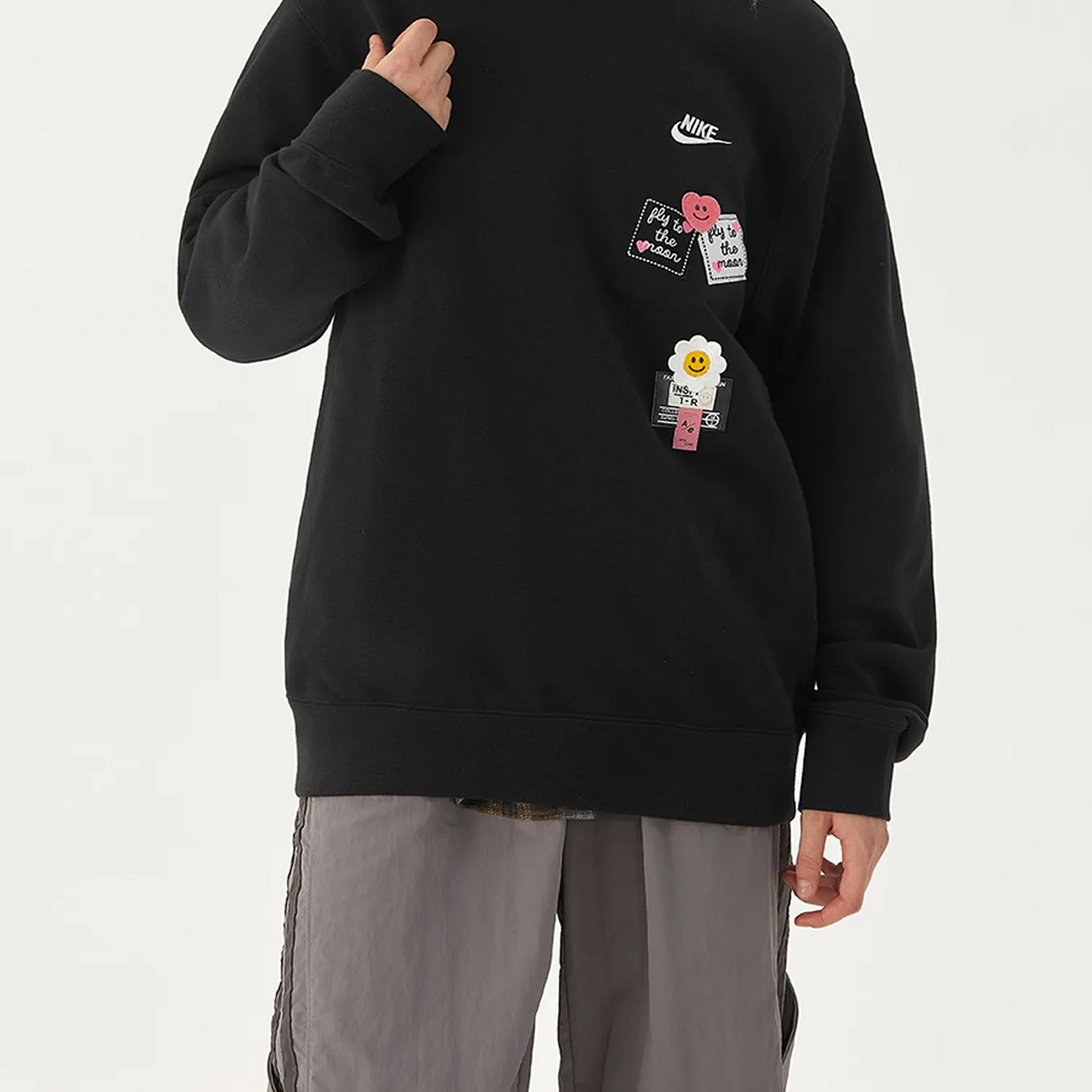 Custom Nike Sweatshirt Black With Heart Flower Design