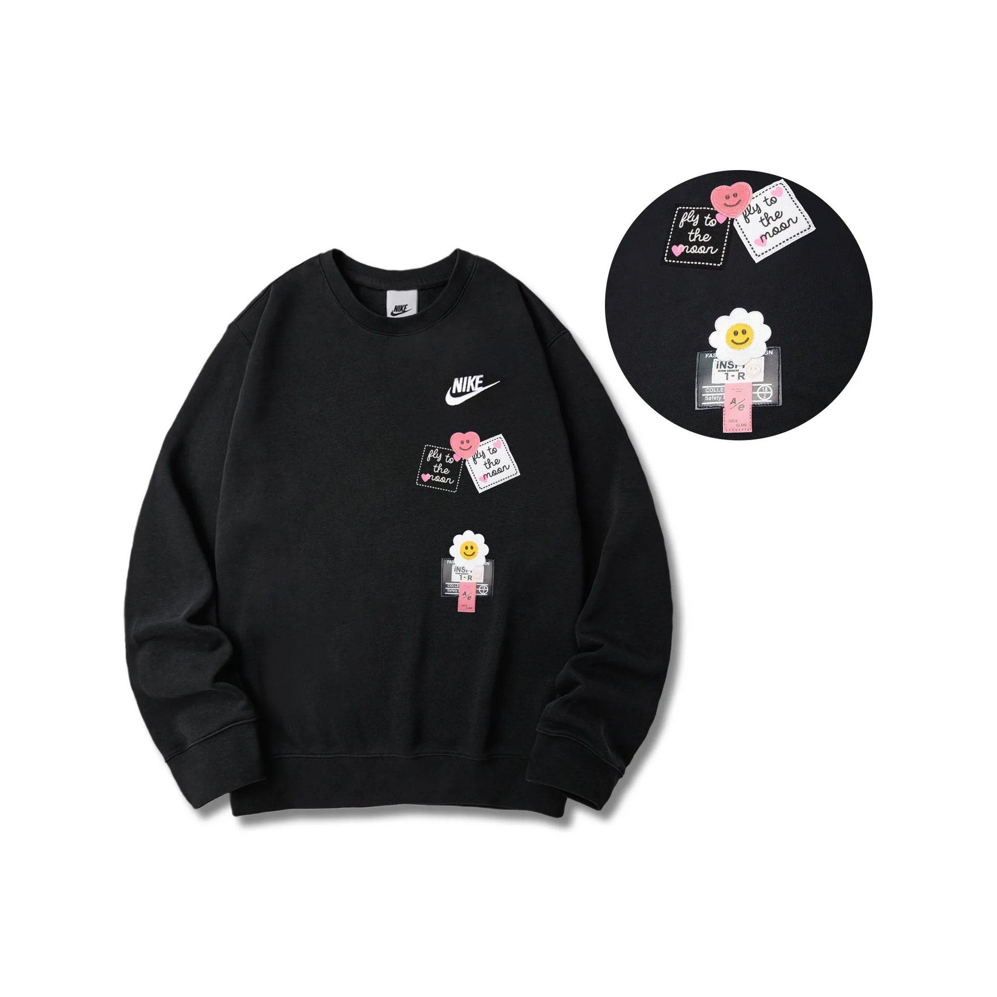 Custom Nike Sweatshirt Black With Heart Flower Design