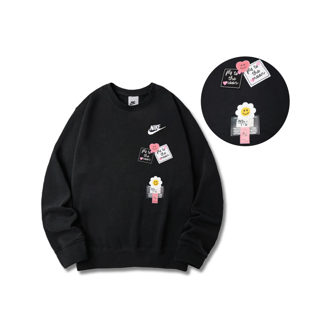 Custom Nike Sweatshirt Black With Heart Flower Design