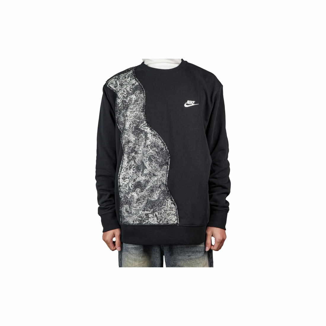 Custom Nike Sweatshirt Black With Irregular Paisley Fabric