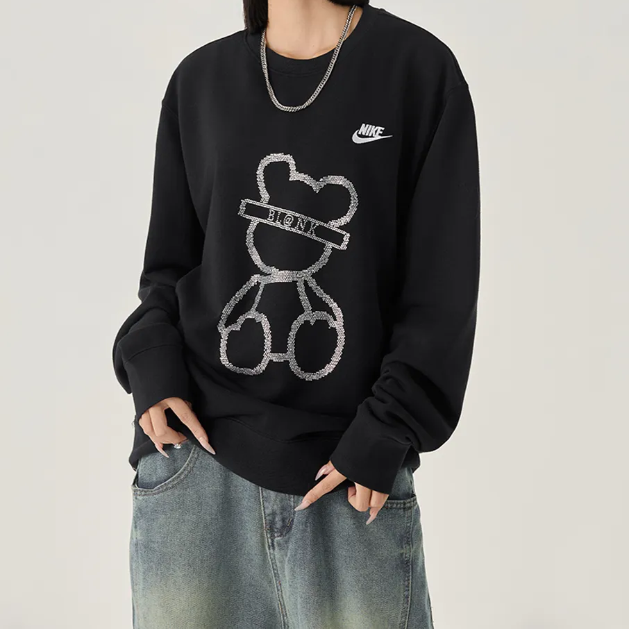 Custom Nike Sweatshirt Black With Silver Bear Outline Design