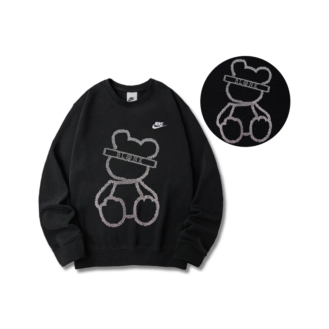Custom Nike Sweatshirt Black With Silver Bear Outline Design