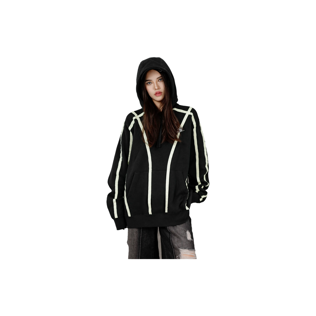 Custom Nike Sweatshirt Black With White Line Pattern