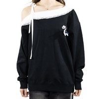 Custom Nike Sweatshirt Off Shoulder Black With Lace And Bow