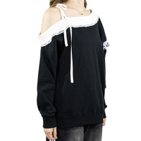 Custom Nike Sweatshirt Off Shoulder Black With Lace And Bow