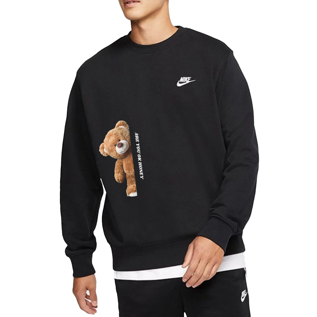 Custom Nike Sweatshirt Teddy Bear Graphic With Text