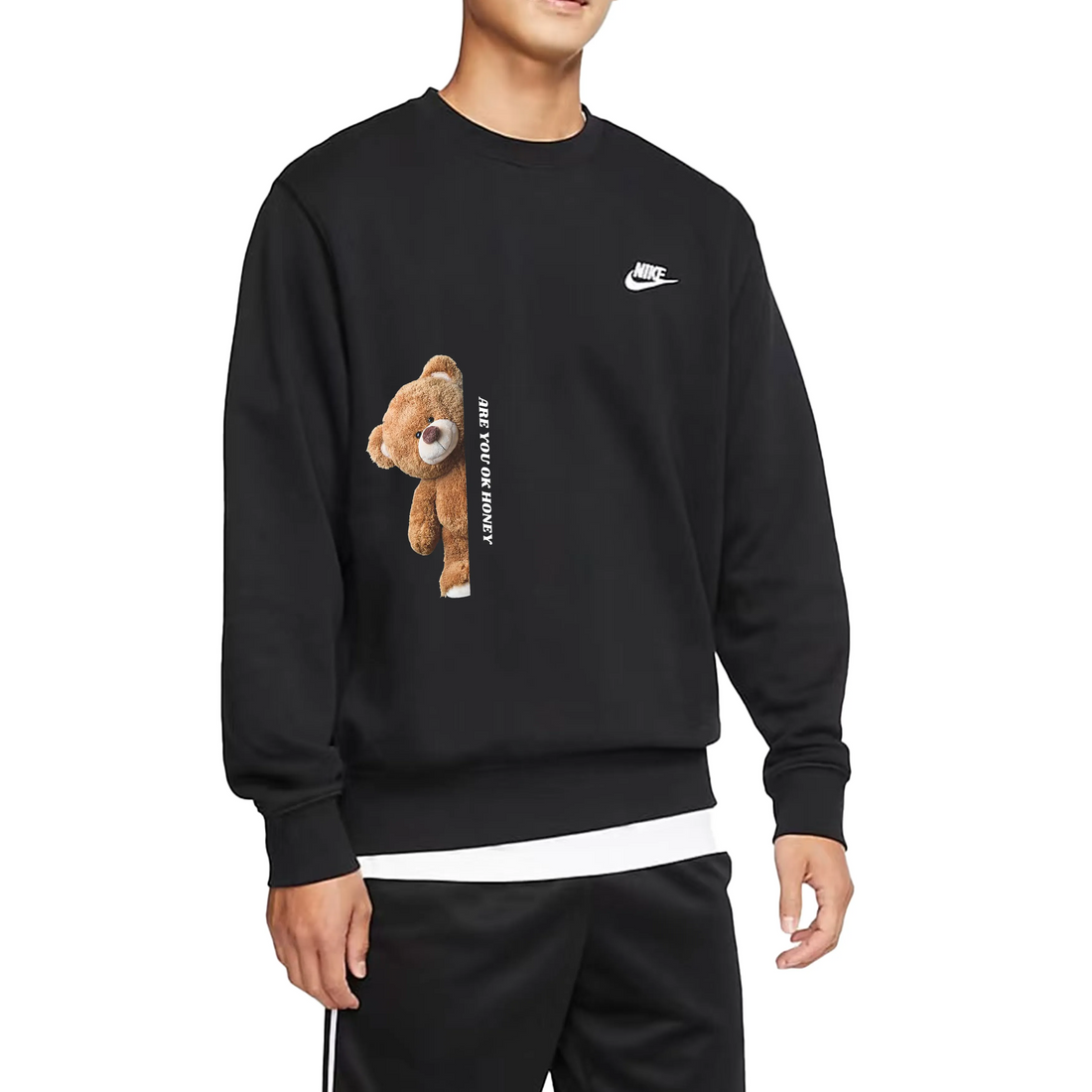 Custom Nike Sweatshirt Teddy Bear Graphic With Text