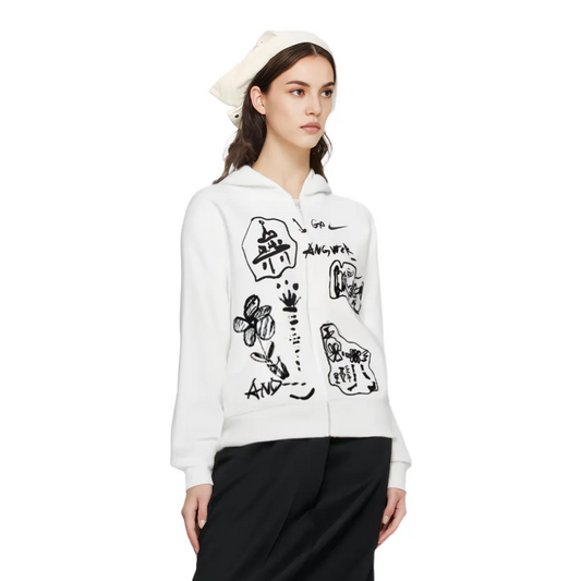 Custom Nike Sweatshirt White With Sketchy Black Patterns