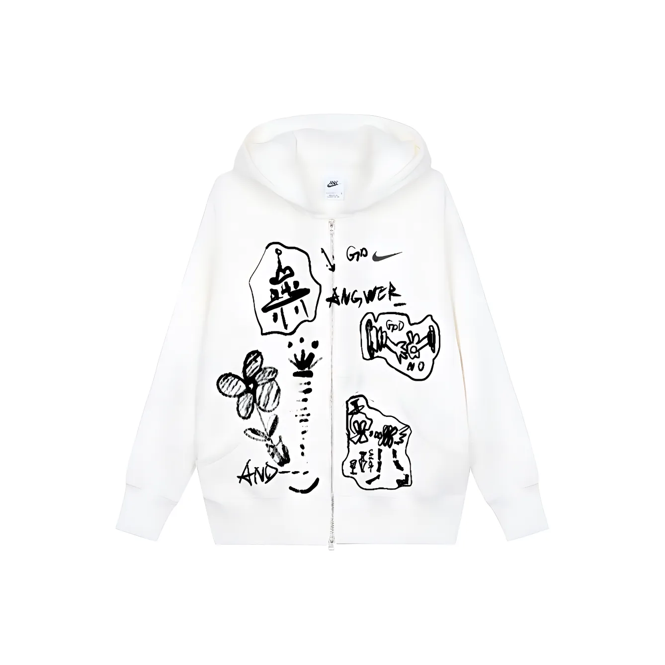 Custom Nike Sweatshirt White With Sketchy Black Patterns