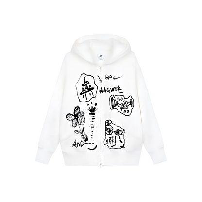 Custom Nike Sweatshirt White With Sketchy Black Patterns