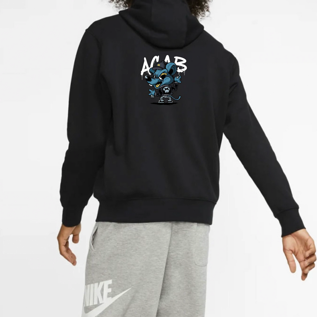 Custom Nike Sweatshirt With Blue Cartoon Rat Graphic on Back