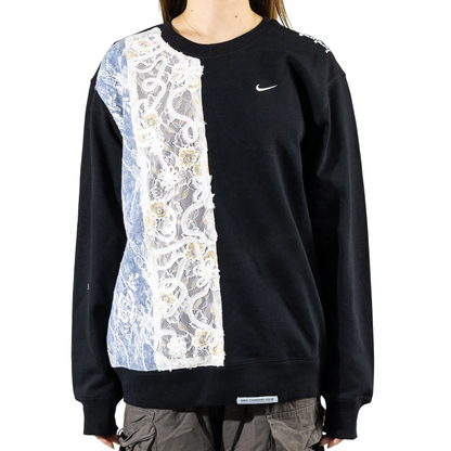 Custom Nike Sweatshirt With Floral Lace Panel Black