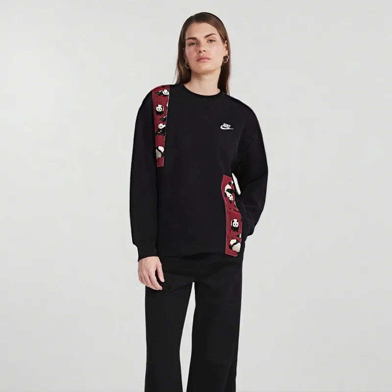 Custom Nike Sweatshirt With PAnda Pattern on Red Stripes