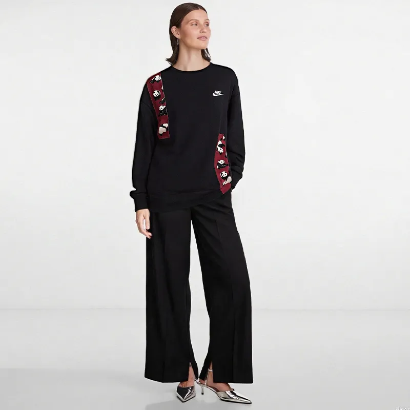 Custom Nike Sweatshirt With PAnda Pattern on Red Stripes