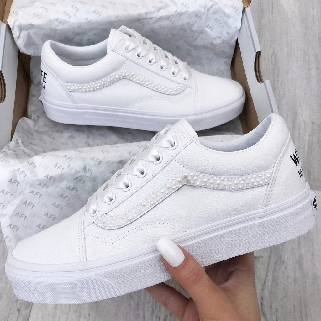 Custom Vans Weeding Shoes Pearl White