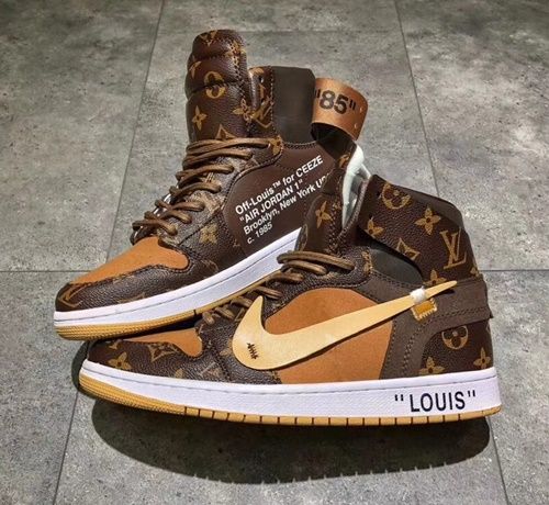 Custom Jordans Brown Khaki LV Logo