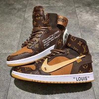 Custom Jordans Brown Khaki LV Logo
