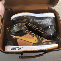 Custom Jordans Brown Khaki LV Logo
