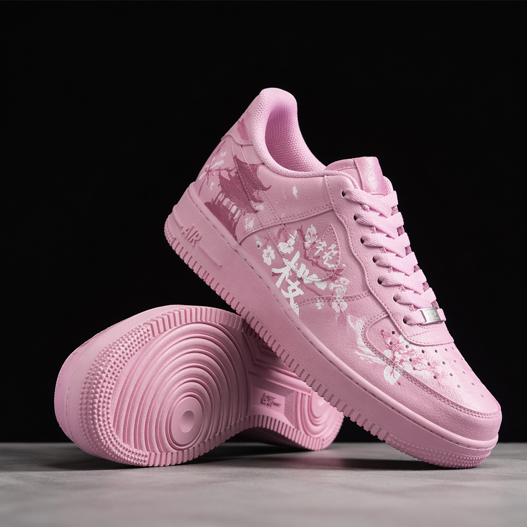 Pink Hand Painted Custom Air Force 1 Sneakers