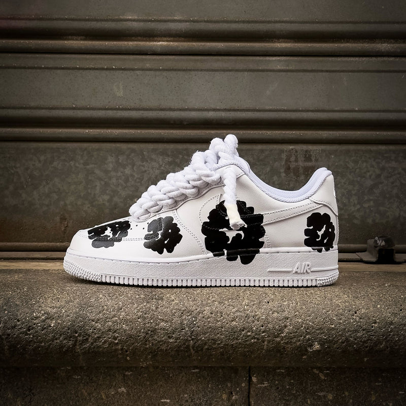 Hand Painted Black Flower Custom Air Force 1 Sneakers