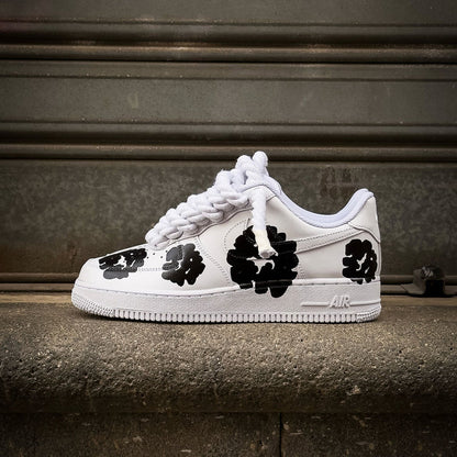 Hand Painted Black Flower Custom Air Force 1 Sneakers