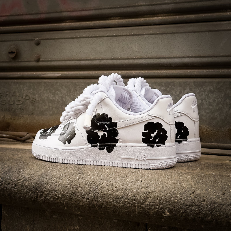 Hand Painted Black Flower Custom Air Force 1 Sneakers