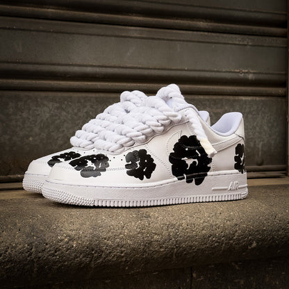 Hand Painted Black Flower Custom Air Force 1 Sneakers