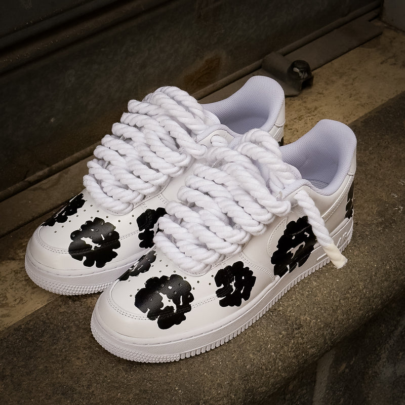 Hand Painted Black Flower Custom Air Force 1 Sneakers