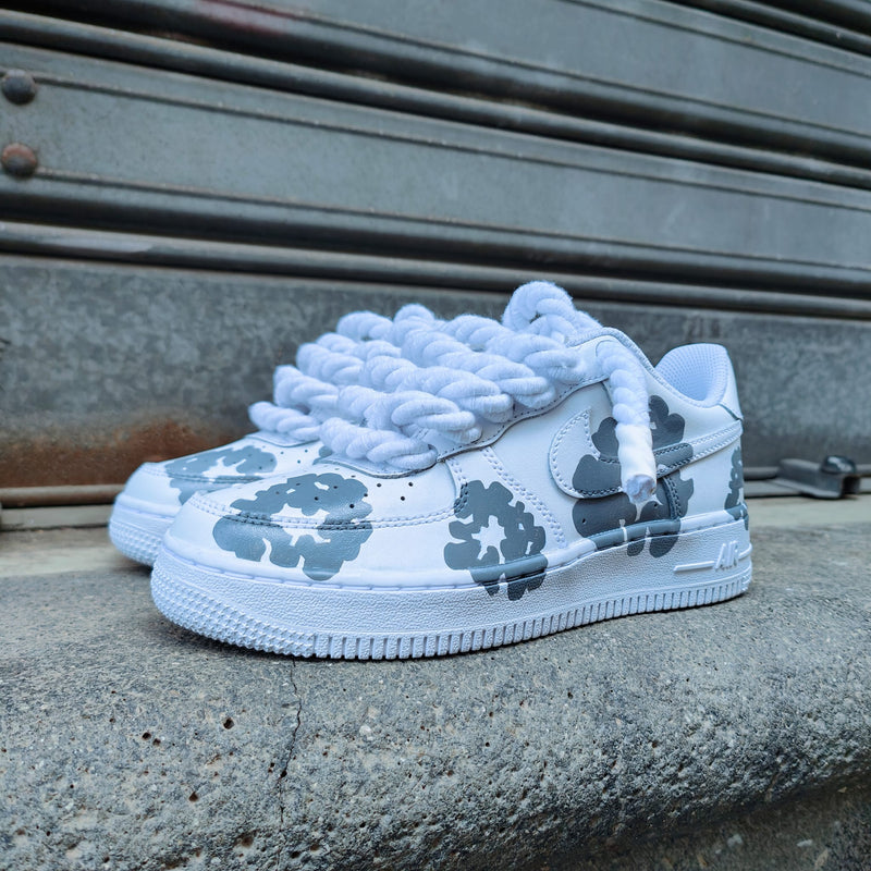 Hand Painted Gray Floral Custom Air Force 1 Sneakers